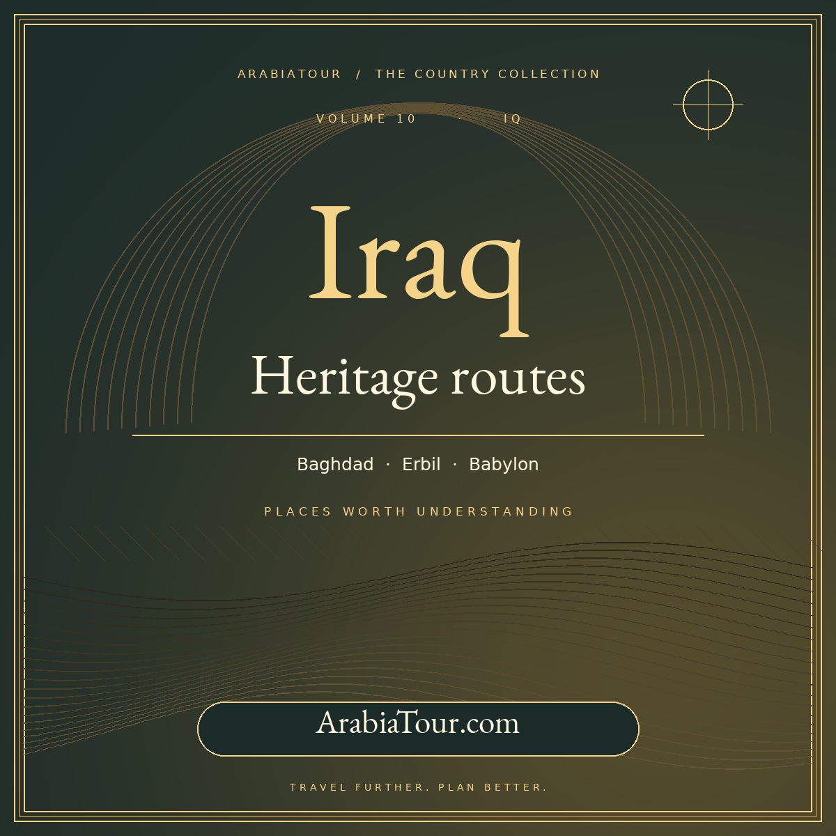 Iraq travel guide typography card — ArabiaTour.com