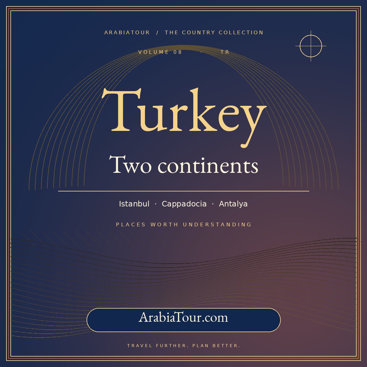 Turkey (Türkiye) travel guide typography card — ArabiaTour.com